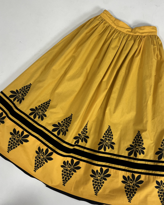 Спідниця двостороння на рівному поясі з вибійкою каштани жовта/чорна (Індивідуальне пошиття)