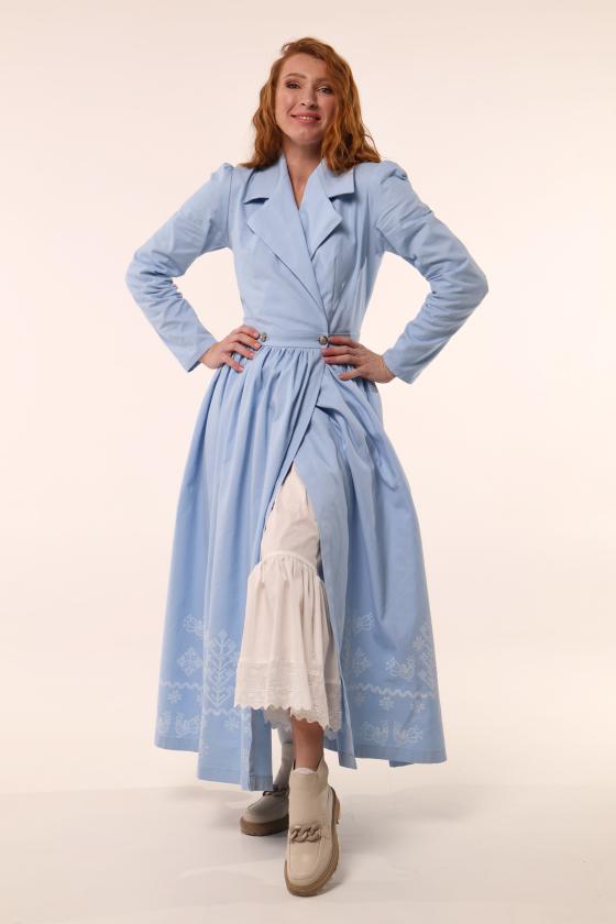 Сукня на запах блакитна з вибійкою (Індивідуальне пошиття)