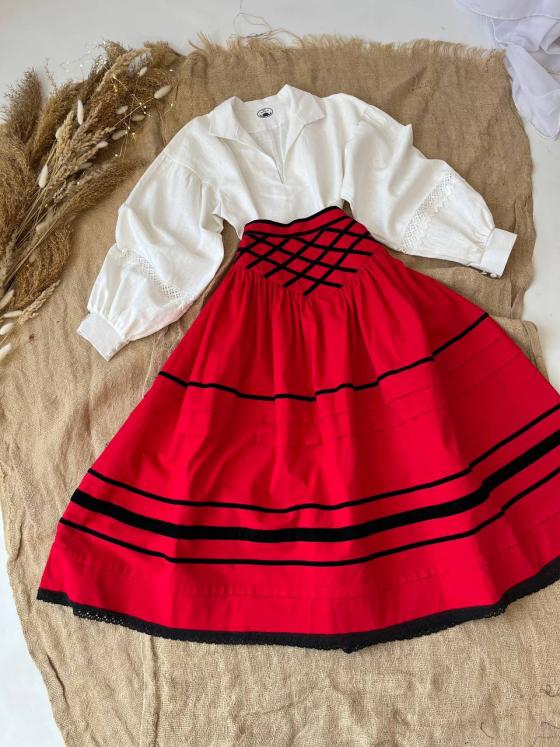 Спідниця зі стрічками на кокетці червона "Марія" (Індивідуальне пошиття)