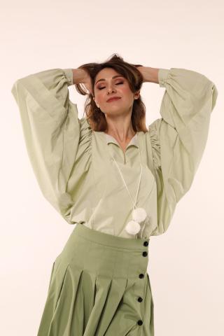 Сорочка з пишними рукавами зелена (Індивідуальне пошиття)