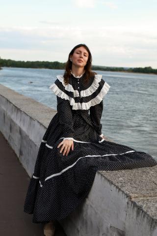 Сукня з мереживом в горошок з бавовни (Індивідуальне пошиття)
