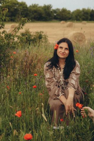 Довга сорочка з вибійкою льон/віскоза Довга сорочка з вибійкою льон/віскоза