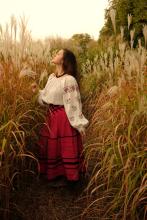 Спідниця зі стрічками на кокетці червона "Марія" (Індивідуальне пошиття)