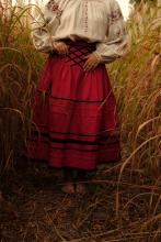 Спідниця зі стрічками на кокетці червона "Марія" (Індивідуальне пошиття)