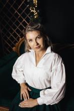 Сорочка з бавовни з пишними рукавами в молочному кольорі (XS)