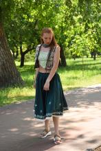 Спідниця одностороння з вибійкою "ластівки", зелена, довжина 75 см Спідниця одностороння з вибійкою "ластівки", зелена, довжина 75 см