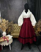 Двостороння спідниця з високим корсетним поясом з вибійкою, чорна/бордо (Індивідуальне пошиття)