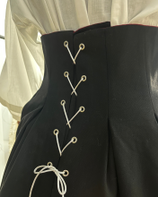 Спідниця двостороння з високим корсетним поясом з вибійкою, блакитна/чорна (Індивідуальне пошиття)