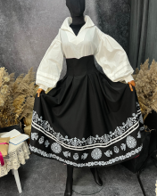 Двостороння спідниця з високим корсетним поясом з вибійкою, чорна/бордо (Індивідуальне пошиття)