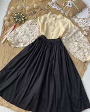 Спідниця двостороння на рівному поясі з вибійкою каштани жовта/чорна (Індивідуальне пошиття)