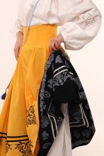 Двостороння спідниця з високим корсетним поясом з вибійкою, чорна/жовта (Індивідуальне пошиття)