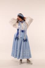 Двостороння спідниця з високим корсетним поясом з вибійкою, чорна/блакитна (Індивідуальне пошиття)