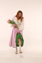 Спідниця двостороння з високим корсетним поясом з вибійкою, рожева/зелена (Індивідуальне пошиття)