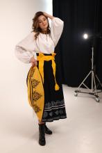 Двостороння спідниця з високим корсетним поясом з вибійкою, чорна/жовта (Індивідуальне пошиття)