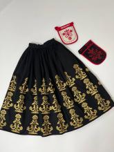 Двостороня спідниця на рівному поясі чорна/червона з золотою вибійкою півники (Індивідуальне пошиття)