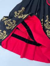 Двостороня спідниця на рівному поясі чорна/червона з золотою вибійкою півники (Індивідуальне пошиття)