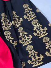 Двостороня спідниця на рівному поясі чорна/червона з золотою вибійкою півники (Індивідуальне пошиття)