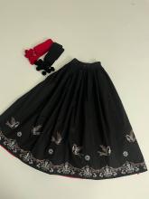 Спідниця двостороння на рівному поясі з вибійкою Ластівки червона/чорна (Індивідуальне пошиття)