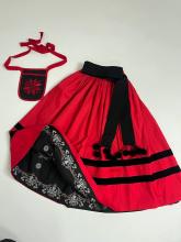 Спідниця двостороння на рівному поясі з вибійкою Ластівки червона/чорна (Індивідуальне пошиття)